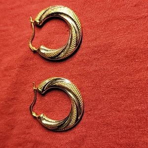 Stamped 14k Israel textured and smooth pierced hoop earrings
